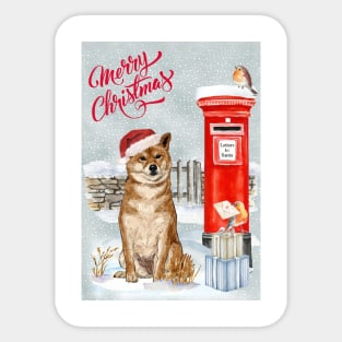 Shiba Inu Merry Christmas Santa Dog Holiday Greeting Sticker